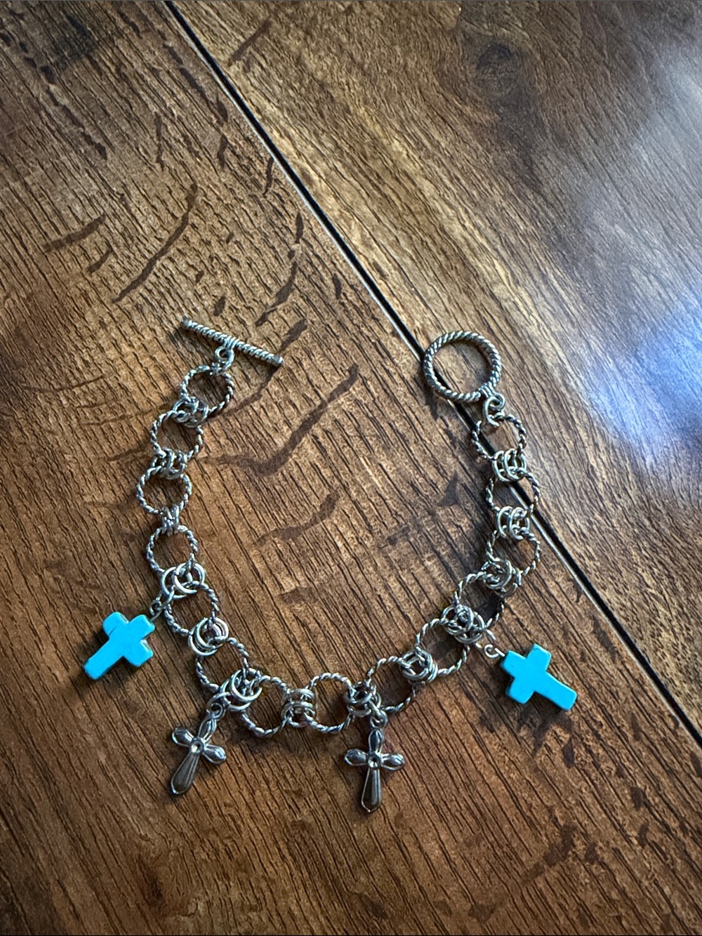 Boutine LA Silver Chain Necklace with Turquoise Cross Charms